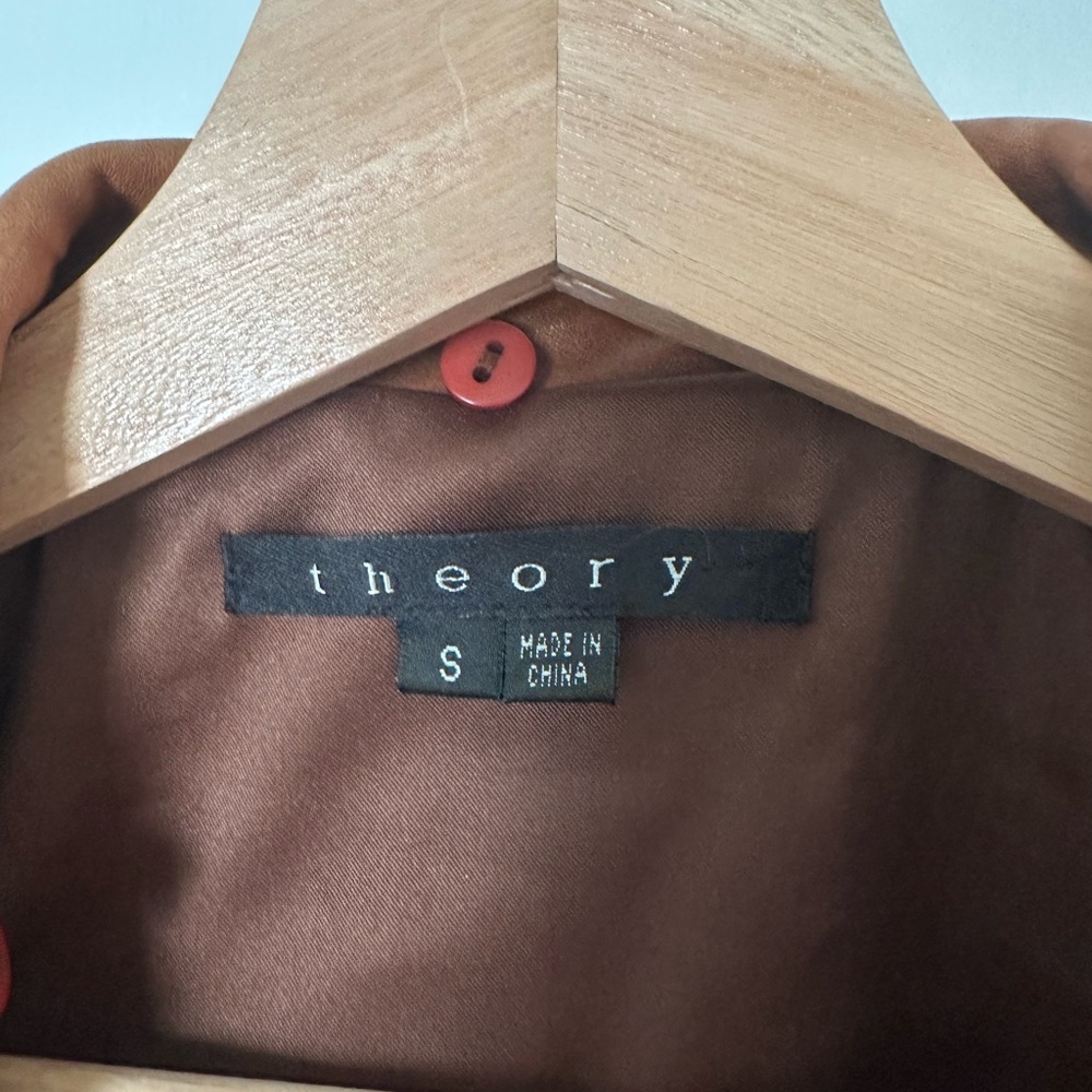 Theory Brown Leather Bomber Jacket - Picture 2 of 4